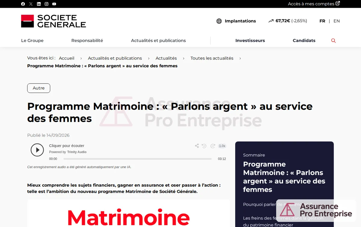 Capture : Programme Matrimoine : « Parlons argent » au service des femmes - Société Générale